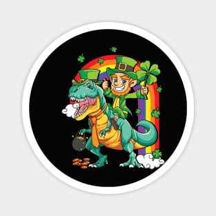 Leprechaun Riding T-Rex Dinosaur St Patricks Day Magnet